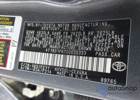 2012 Toyota Camry Hybrid Xle from USA, damaged, VIN 4T1BD1FK7CU035333